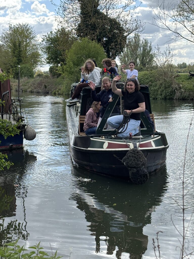 A narrowboat about to moor